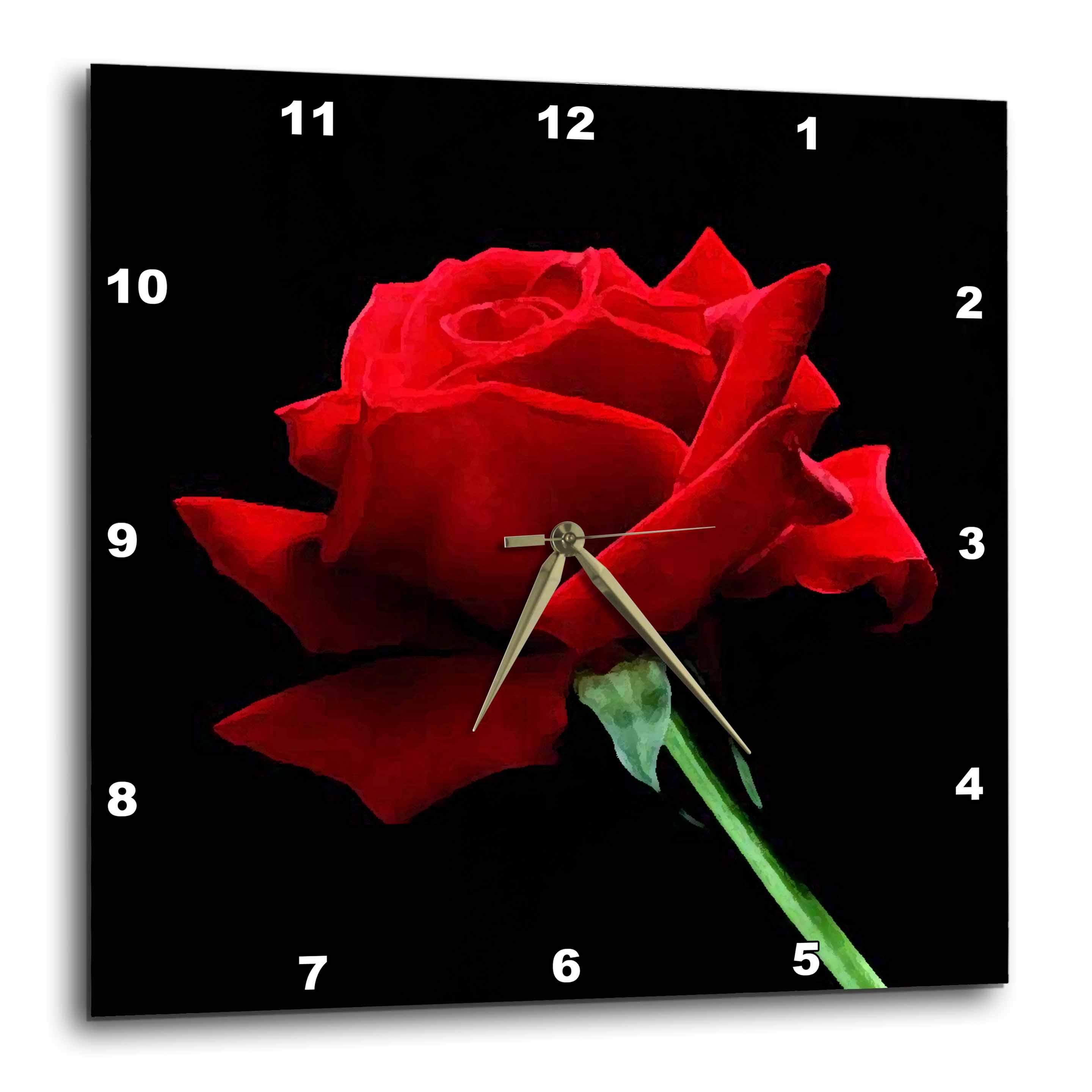 3dRose Flowers - Red Rose - Wall Clocks (DPP_3651)