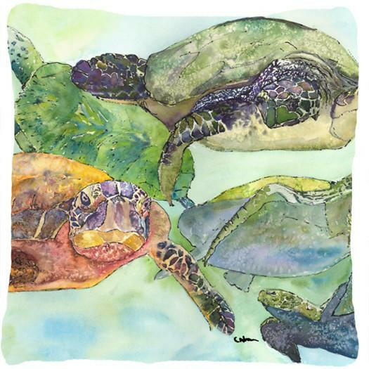 Turtle Loggerhead Decorative Throw Pillow 14x14 Indoor Outdoor Accent Cushion, Fabric Cover with Insert for Sofa, Bed, Porch & Living Room