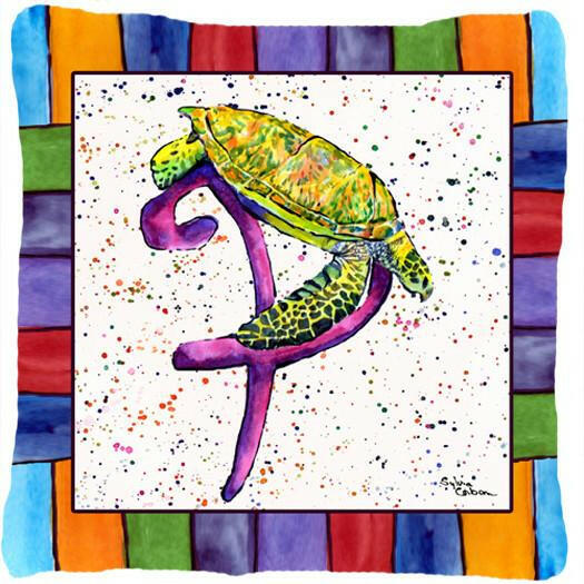 Beach and Seafood Letter P Decorative Throw Pillow 14x14 Indoor Outdoor Accent Cushion, Fabric Cover with Insert for Sofa, Bed, Porch & Living Room