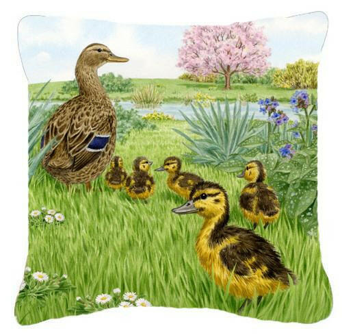 Mallard and Ducklings by Sarah Adams Decorative Throw Pillow 14x14 Indoor Outdoor Accent Cushion, Fabric Cover with Insert for Sofa, Bed, Porch & Living Room