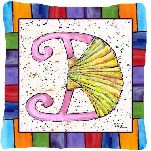 Beach and Seafood Letter D Decorative Throw Pillow 14x14 Indoor Outdoor Accent Cushion, Fabric Cover with Insert for Sofa, Bed, Porch & Living Room