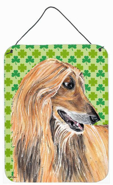 Afghan Hound St. Patrick's Day Shamrock Wall or Door Hanging Prints Aluminum Metal Sign Kitchen Wall Bar Bathroom Plaque Home Decor Front Door Plaque, 12x16, Multicolor