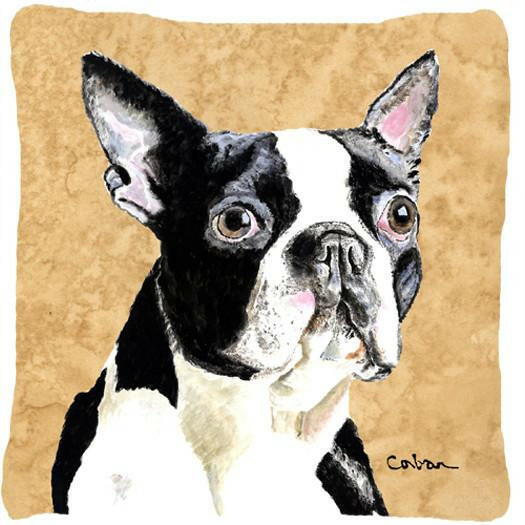Boston Terrier Wipe your Paws Decorative Throw Pillow 14x14 Indoor Outdoor Accent Cushion, Fabric Cover with Insert for Sofa, Bed, Porch & Living Room