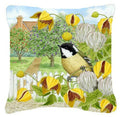 Coal Tits Yellow Flowers Decorative Throw Pillow 14x14 Indoor Outdoor Accent Cushion, Fabric Cover with Insert for Sofa, Bed, Porch & Living Room