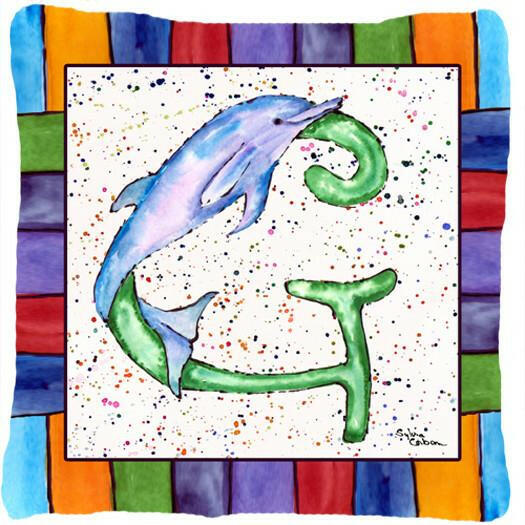 Beach and Seafood Letter G Decorative Throw Pillow 14x14 Indoor Outdoor Accent Cushion, Fabric Cover with Insert for Sofa, Bed, Porch & Living Room
