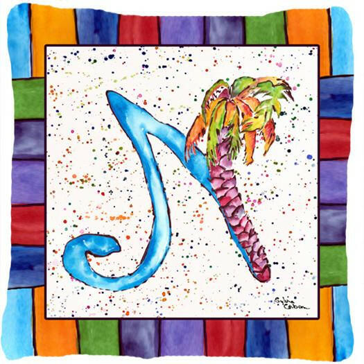 Beach and Seafood Letter N Decorative Throw Pillow 14x14 Indoor Outdoor Accent Cushion, Fabric Cover with Insert for Sofa, Bed, Porch & Living Room