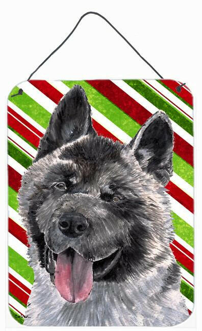 Akita Candy Cane Holiday Christmas Wall or Door Hanging Prints Aluminum Metal Sign Kitchen Wall Bar Bathroom Plaque Home Decor Front Door Plaque, 12x16, Multicolor