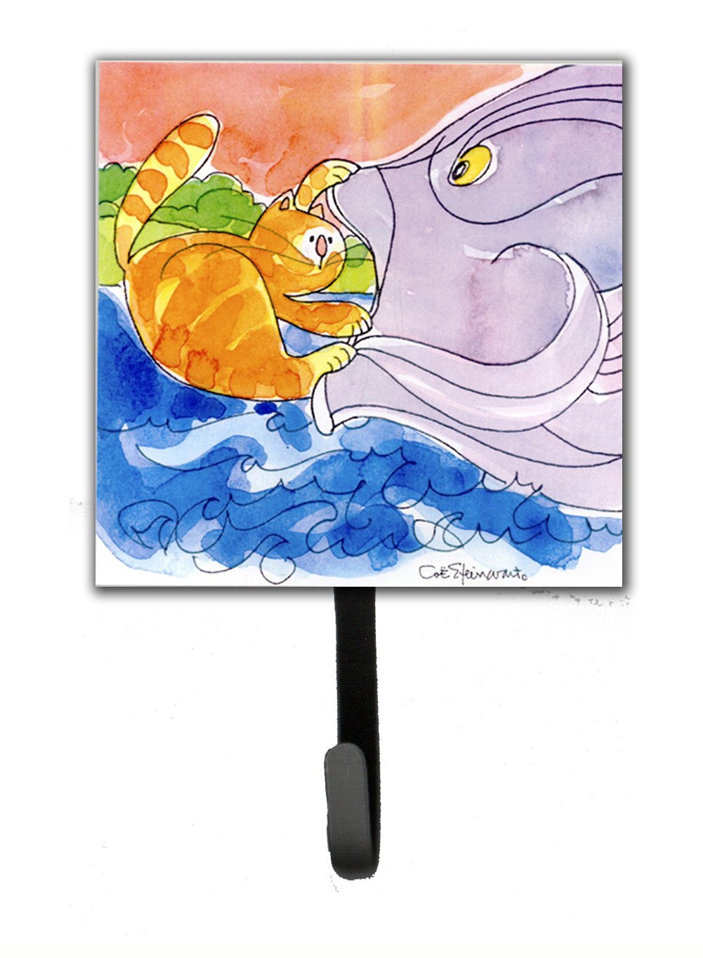 Cat and the Big Fish Leash or Key Holder Wall Hooks, Key Hooks Holder, Coat Rack Wall Mount, Coat Hooks, Hooks for Hanging Keys, Towels, Aprons, Leashes