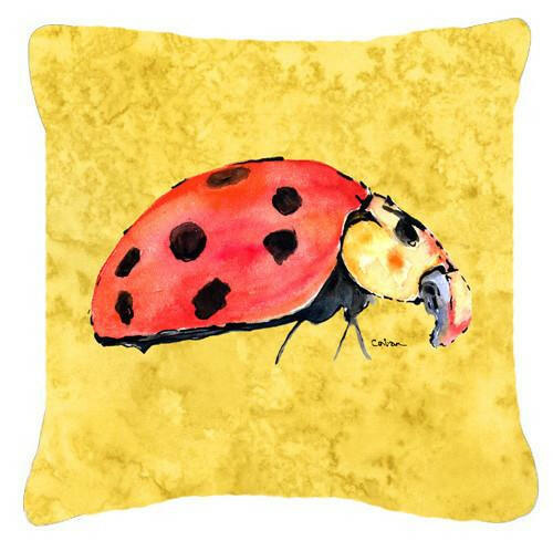 Lady Bug on Yellow Decorative Throw Pillow 14x14 Indoor Outdoor Accent Cushion, Fabric Cover with Insert for Sofa, Bed, Porch & Living Room