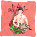 Brunette Merman Decorative Throw Pillow 14x14 Indoor Outdoor Accent Cushion, Fabric Cover with Insert for Sofa, Bed, Porch & Living Room