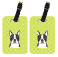 Checkerboard Lime Green Boston Terrier Luggage Tag