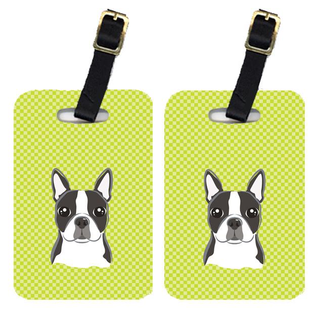 Checkerboard Lime Green Boston Terrier Luggage Tag