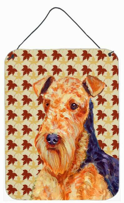 Airedale Fall Leaves Portrait Wall or Door Hanging Prints Aluminum Metal Sign Kitchen Wall Bar Bathroom Plaque Home Decor Front Door Plaque, 12x16, Multicolor