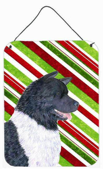 Akita Candy Cane Holiday Christmas Wall or Door Hanging Prints Aluminum Metal Sign Kitchen Wall Bar Bathroom Plaque Home Decor Front Door Plaque, 12x16, Multicolor