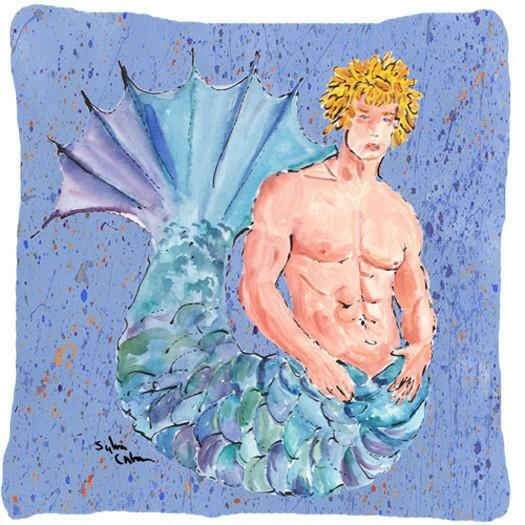 Blonde Merman Decorative Throw Pillow 14x14 Indoor Outdoor Accent Cushion, Fabric Cover with Insert for Sofa, Bed, Porch & Living Room