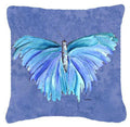 Butterfly on Slate Blue Decorative Throw Pillow 14x14 Indoor Outdoor Accent Cushion, Fabric Cover with Insert for Sofa, Bed, Porch & Living Room