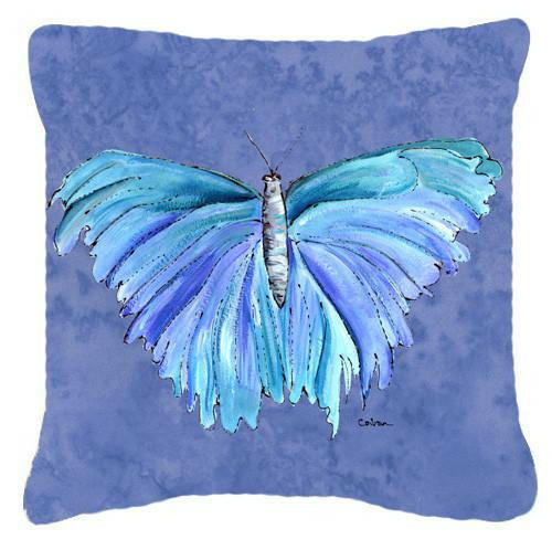 Butterfly on Slate Blue Decorative Throw Pillow 14x14 Indoor Outdoor Accent Cushion, Fabric Cover with Insert for Sofa, Bed, Porch & Living Room
