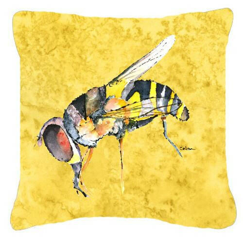 Bee on Yellow Decorative Throw Pillow 14x14 Indoor Outdoor Accent Cushion, Fabric Cover with Insert for Sofa, Bed, Porch & Living Room