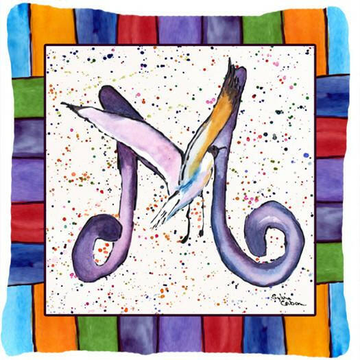 Beach and Seafood Letter M Decorative Throw Pillow 14x14 Indoor Outdoor Accent Cushion, Fabric Cover with Insert for Sofa, Bed, Porch & Living Room