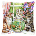 White Tabby by Debbie Cook Decorative Throw Pillow 14x14 Indoor Outdoor Accent Cushion, Fabric Cover with Insert for Sofa, Bed, Porch & Living Room