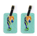Blonde Mermaid on Teal Luggage Tag
