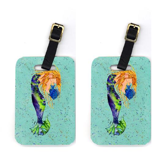 Blonde Mermaid on Teal Luggage Tag