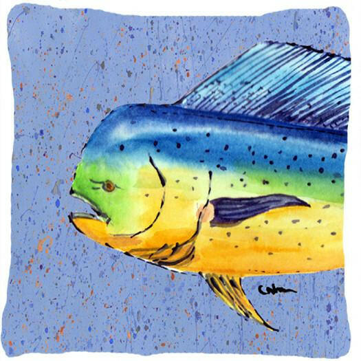 Dolphin Mahi Mahi Decorative Throw Pillow 14x14 Indoor Outdoor Accent Cushion, Fabric Cover with Insert for Sofa, Bed, Porch & Living Room
