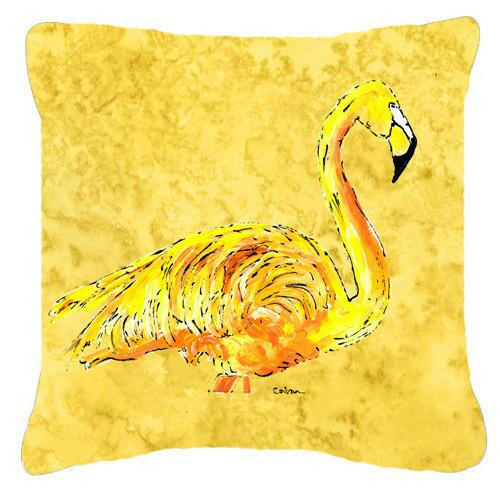 Flamingo on Yellow Decorative Throw Pillow 14x14 Indoor Outdoor Accent Cushion, Fabric Cover with Insert for Sofa, Bed, Porch & Living Room
