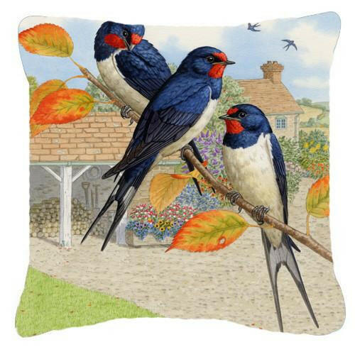 Swallows by Sarah Adams Decorative Throw Pillow 14x14 Indoor Outdoor Accent Cushion, Fabric Cover with Insert for Sofa, Bed, Porch & Living Room