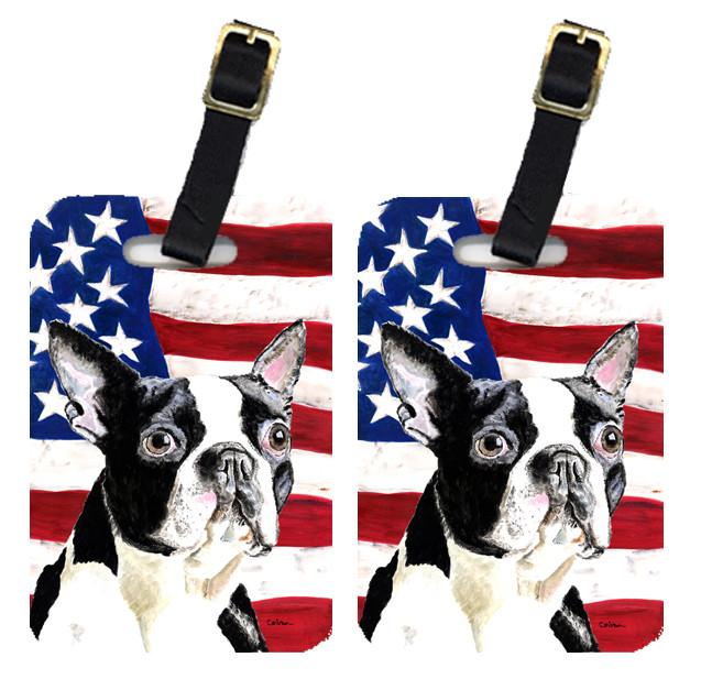 USA American Flag with Boston Terrier Luggage Tag
