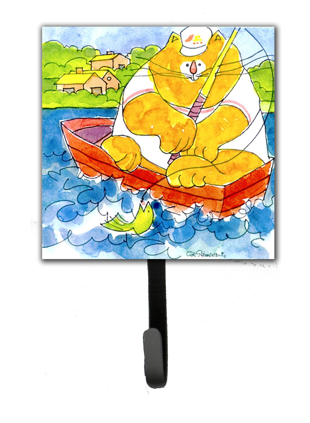 Big Orange Cat Fishing Leash or Key Holder Wall Hooks, Key Hooks Holder, Coat Rack Wall Mount, Coat Hooks, Hooks for Hanging Keys, Towels, Aprons, Leashes