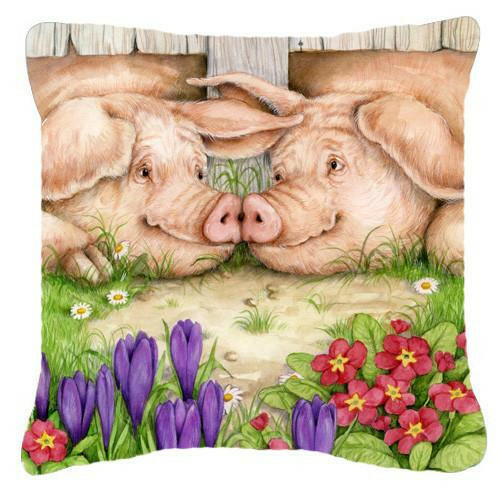 Pigs Nose To Nose by Debbie Cook Decorative Throw Pillow 14x14 Indoor Outdoor Accent Cushion, Fabric Cover with Insert for Sofa, Bed, Porch & Living Room