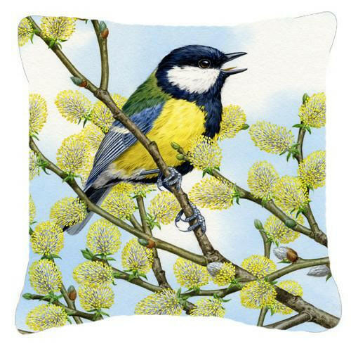 Eurasian Blue Tit by Sarah Adams Decorative Throw Pillow 14x14 Indoor Outdoor Accent Cushion, Fabric Cover with Insert for Sofa, Bed, Porch & Living Room
