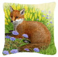 Fox in Flowers by Sarah Adams Decorative Throw Pillow 14x14 Indoor Outdoor Accent Cushion, Fabric Cover with Insert for Sofa, Bed, Porch & Living Room