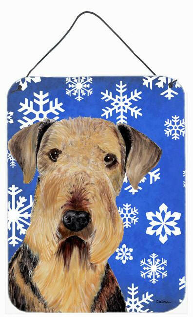 Airedale Winter Snowflakes Holiday Wall or Door Hanging Prints Aluminum Metal Sign Kitchen Wall Bar Bathroom Plaque Home Decor Front Door Plaque, 12x16, Multicolor