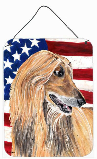 Afghan Hound USA Patriotic American Flag Wall or Door Hanging Prints Aluminum Metal Sign Kitchen Wall Bar Bathroom Plaque Home Decor Front Door Plaque, 12x16, Multicolor