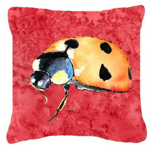 Lady Bug on Red Decorative Throw Pillow 14x14 Indoor Outdoor Accent Cushion, Fabric Cover with Insert for Sofa, Bed, Porch & Living Room
