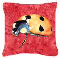 Lady Bug on Red Decorative Throw Pillow 14x14 Indoor Outdoor Accent Cushion, Fabric Cover with Insert for Sofa, Bed, Porch & Living Room