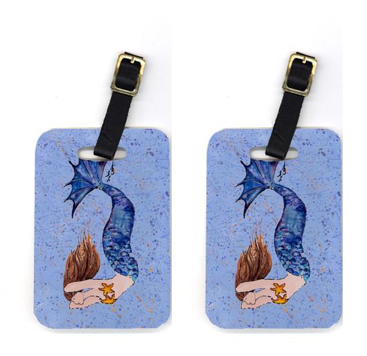 Brown Headed Mermaid on Blue Luggage Tag