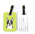 Lime Checkered Boston Terrier Luggage Tag