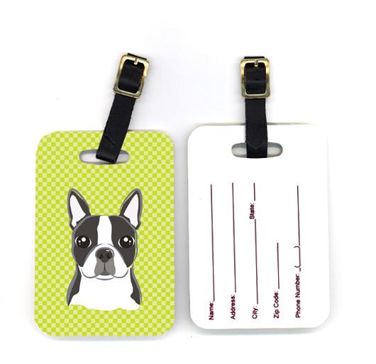 Lime Checkered Boston Terrier Luggage Tag