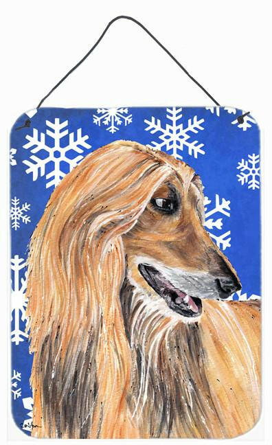Afghan Hound Winter Snowflakes Holiday Wall or Door Hanging Prints Aluminum Metal Sign Kitchen Wall Bar Bathroom Plaque Home Decor Front Door Plaque, 12x16, Multicolor