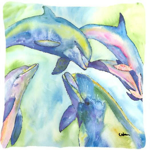 Dolphin Decorative Throw Pillow 14x14 Indoor Outdoor Accent Cushion, Fabric Cover with Insert for Sofa, Bed, Porch & Living Room