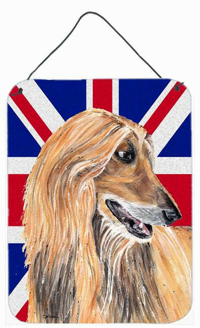Afghan Hound with English Union Jack British Flag Wall or Door Hanging Prints Aluminum Metal Sign Kitchen Wall Bar Bathroom Plaque Home Decor Front Door Plaque, 12x16, Multicolor