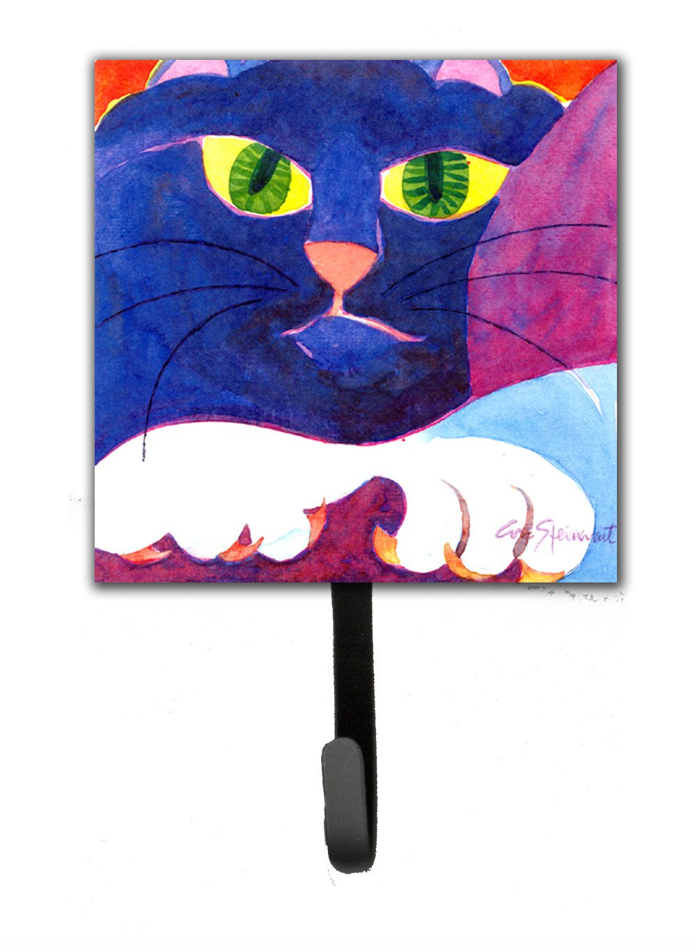 Big Blue Cat Leash or Key Holder Wall Hooks, Key Hooks Holder, Coat Rack Wall Mount, Coat Hooks, Hooks for Hanging Keys, Towels, Aprons, Leashes