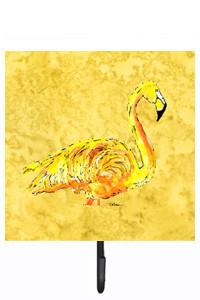 Flamingo on Yellow Leash or Key Holder Wall Hooks, Key Hooks Holder, Coat Rack Wall Mount, Coat Hooks, Hooks for Hanging Keys, Towels, Aprons, Leashes