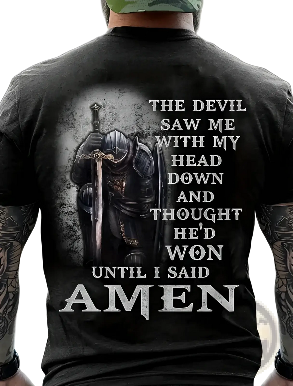 Men’s Knight Graphic Cotton T-shirt with Amen Quote