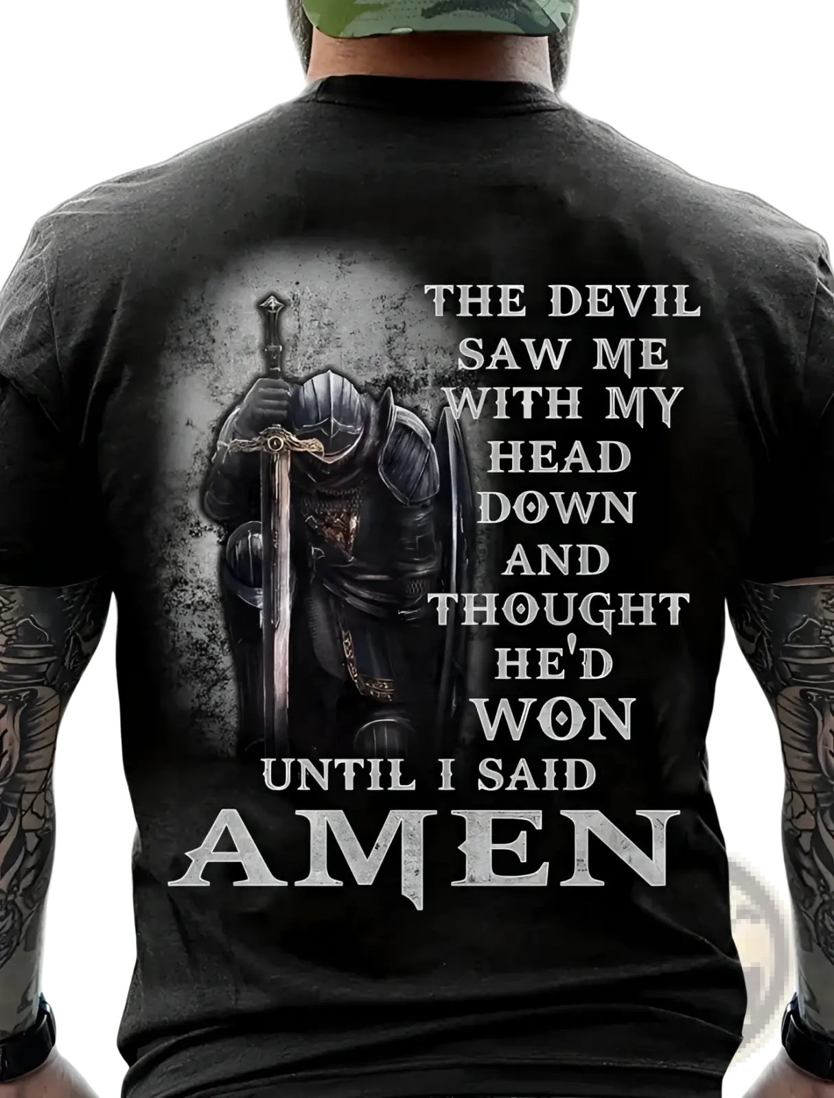 Men’s Knight Graphic Cotton T-shirt with Amen Quote